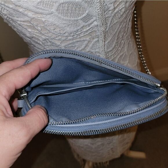 Coach Leather Double Zip Crossbody Purse Handbag w Chain Strap - Pool Blue - Picture 5 of 10